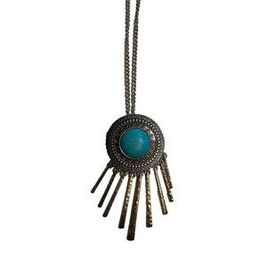 Bohochic Silver Tone 19.5" Necklace w/Faux Turquoise & Silver Dangles